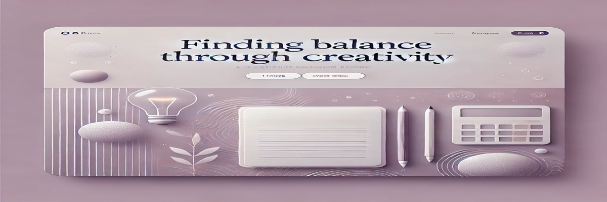 A clean and professional feature image for a WordPress blog post with the title 'Finding Balance Through Creativity.